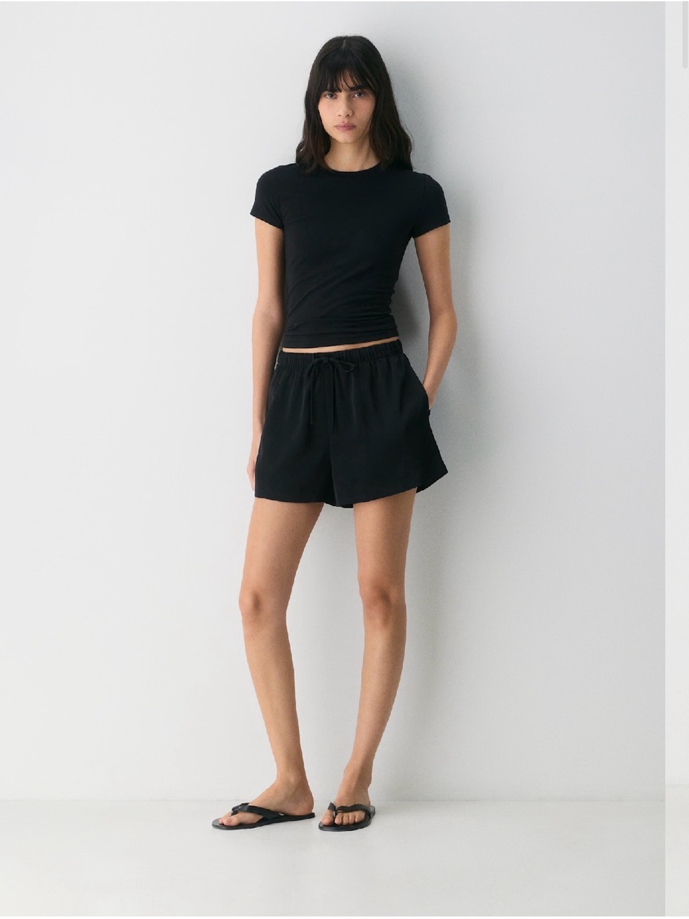 Aritzia Black Drawstring Silk Relaxed Shorts